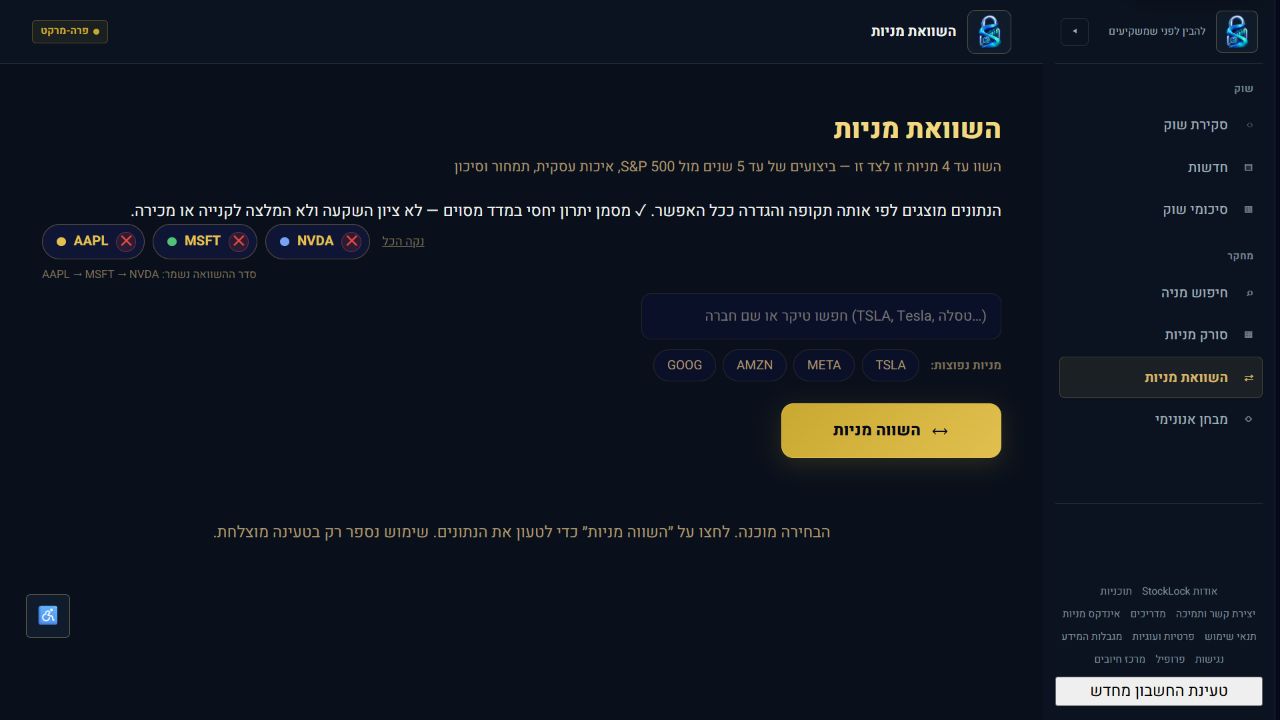 מסך בחירת Apple, Microsoft ו־NVIDIA בממשק ההשוואה הקיים, לפני טעינת ההשוואה